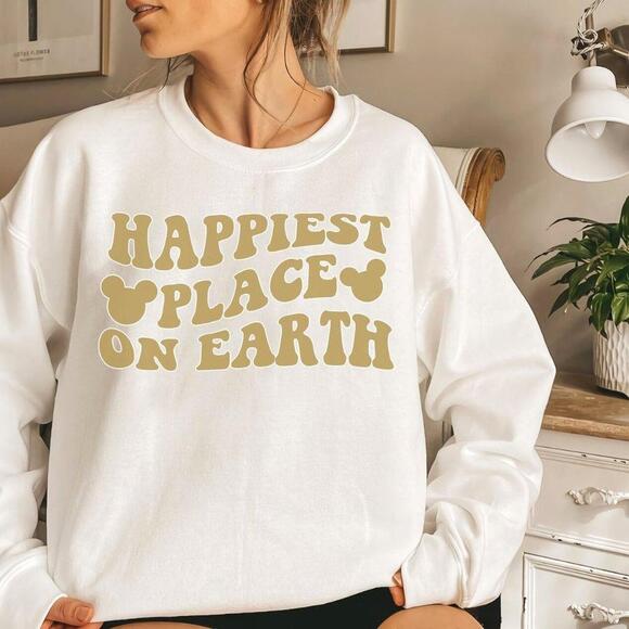 Linda T Other - Happiest Place On Earth Funny Quote Graphic Crewneck Sweatshirt